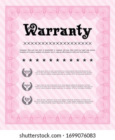 Pink Retro vintage Warranty Certificate. Customizable, Easy to edit and change colors. With guilloche pattern. Money style design. 