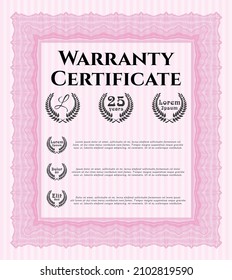 Pink Retro vintage Warranty Certificate template. Lovely design.  With great quality guilloche pattern.  Customizable, Easy to edit and change colors. 