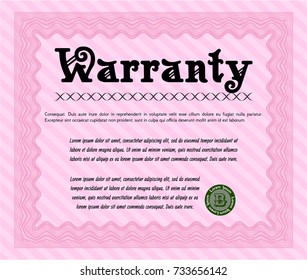 Pink Retro vintage Warranty Certificate. With great quality guilloche pattern. Superior design. Detailed. 