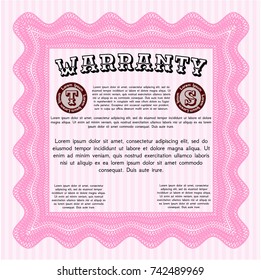 Pink Retro vintage Warranty Certificate. Beauty design. Vector illustration. Complex background. 