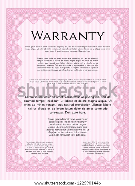 Pink Retro Vintage Warranty Certificate Easy Stock Vector Royalty