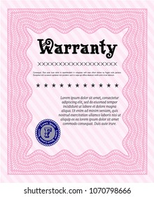 Pink Retro Warranty Certificate template. Vector illustration. Easy to print. Excellent design. 