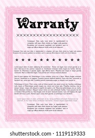 Pink Retro Warranty Certificate template. Modern design. With complex background. Detailed. 
