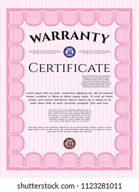 Pink Retro Warranty Certificate template. Vector illustration. Complex background. Excellent design. 