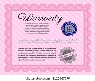 Pink Retro Warranty Certificate template. Easy to print. Sophisticated design. Vector illustration. 