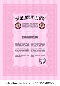Pink Retro Warranty Certificate template. Money Pattern design. Printer friendly. Customizable, Easy to edit and change colors. 