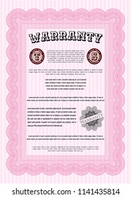 Pink Retro Warranty Certificate template. With linear background. Customizable, Easy to edit and change colors. Money design. 