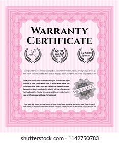 Pink Retro Warranty Certificate template. Customizable, Easy to edit and change colors. With background. Modern design. 