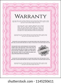 Pink Retro Warranty Certificate template. With linear background. Customizable, Easy to edit and change colors. Sophisticated design. 