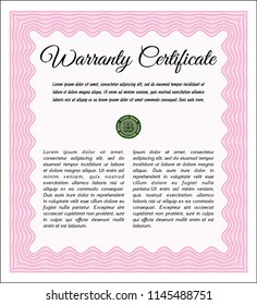 Pink Retro Warranty Certificate template. With background. Lovely design. Customizable, Easy to edit and change colors. 