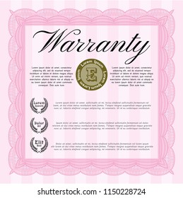 Pink Retro Warranty Certificate template. Sophisticated design. Detailed. With great quality guilloche pattern. 