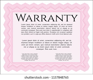 Pink Retro Warranty Certificate template. Money Pattern. With linear background. Vector illustration. Pink Retro Warranty Certificate template. Money Pattern. With linear background. Vector illustration.