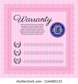 Pink Retro Warranty Certificate template. Superior design. With quality background. Detailed. 