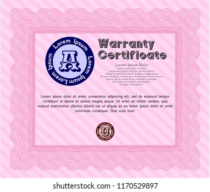 Pink Retro Warranty Certificate template. Beauty design. Printer friendly. Vector illustration. 