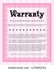 Pink Retro Warranty Certificate template. Customizable, Easy to edit and change colors. With guilloche pattern. Beauty design. 