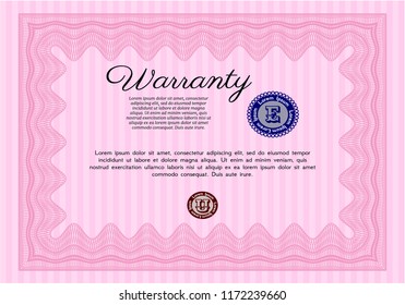 Pink Retro Warranty Certificate template. Easy to print. Customizable, Easy to edit and change colors. Elegant design. 