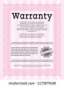 Pink Retro Warranty Certificate template. With guilloche pattern and background. Vector illustration. Lovely design. 