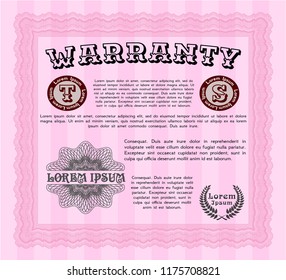 Pink Retro Warranty Certificate template. With complex background. Modern design. Detailed. 