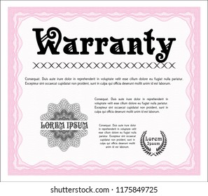 Pink Retro Warranty Certificate template. Detailed. With quality background. Elegant design. 