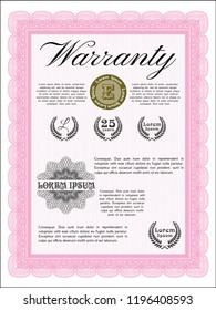Pink Retro Warranty Certificate template. With guilloche pattern and background. Detailed. Perfect design. 