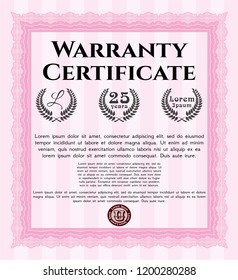 Pink Retro Warranty Certificate template. With great quality guilloche pattern. Customizable, Easy to edit and change colors. Modern design. 