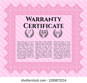Pink Retro Warranty Certificate template. With complex linear background. Customizable, Easy to edit and change colors. Good design. 