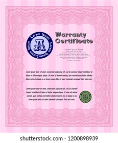 Pink Retro Warranty Certificate template. Perfect design. Vector illustration. With guilloche pattern and background. 