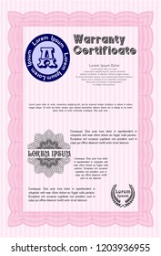 Pink Retro Warranty Certificate template. With linear background. Vector illustration. Elegant design. 