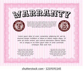 Pink Retro Warranty Certificate template. Customizable, Easy to edit and change colors. With complex background. Modern design. 