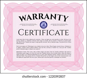 Pink Retro Warranty Certificate template. With complex linear background. Beauty design. Vector illustration. 