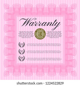 Pink Retro Warranty Certificate template. Money style design. Vector illustration. With complex linear background. 