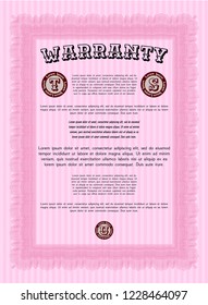 Pink Retro Warranty Certificate template. With guilloche pattern. Detailed. Nice design. 