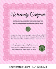 Pink Retro Warranty Certificate template. With complex background. Retro design. Detailed. 