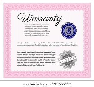 Pink Retro Warranty Certificate template. With linear background. Cordial design. Customizable, Easy to edit and change colors. 