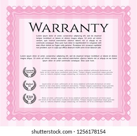 Pink Retro Warranty Certificate template. Customizable, Easy to edit and change colors. Printer friendly. Money style design. 
