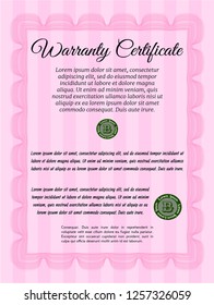 Pink Retro Warranty Certificate template. With quality background. Money Pattern design. Customizable, Easy to edit and change colors. 