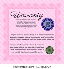 Pink Retro Warranty Certificate template. With background. Retro design. Vector illustration. 