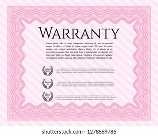 Pink Retro Warranty Certificate template. Beauty design. Easy to print. Detailed. 