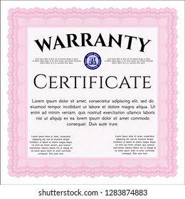 Pink Retro Warranty Certificate template. Sophisticated design. Detailed. Complex background. 