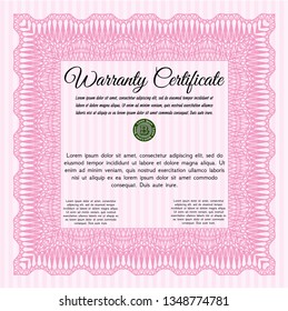 Pink Retro Warranty Certificate template. Vector illustration. With great quality guilloche pattern. Sophisticated design. 