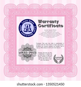 Pink Retro Warranty Certificate template. With great quality guilloche pattern. Cordial design. Customizable, Easy to edit and change colors. 