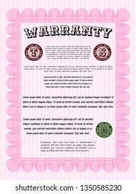 Pink Retro Warranty Certificate template. Customizable, Easy to edit and change colors. With linear background. Modern design. 
