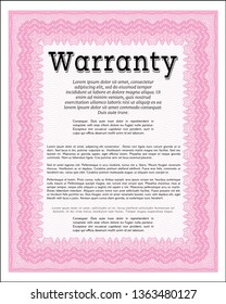 Pink Retro Warranty Certificate template. With complex background. Customizable, Easy to edit and change colors. Superior design. 
