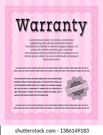 Pink Retro Warranty Certificate template. Excellent design. Customizable, Easy to edit and change colors. With complex background. 