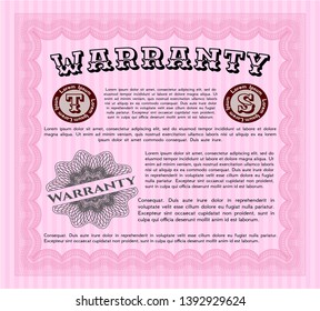 Pink Retro Warranty Certificate template. Nice design. With guilloche pattern and background. Vector illustration. 