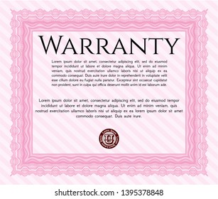 Pink Retro Warranty Certificate template. Detailed. With quality background. Sophisticated design. 