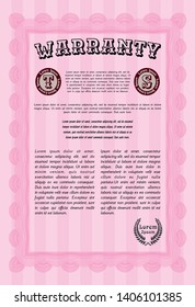 Pink Retro Warranty Certificate template. Customizable, Easy to edit and change colors. With guilloche pattern and background. Money Pattern. 