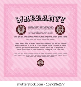 Pink Retro Warranty Certificate template. Vector illustration. With guilloche pattern. Good design. 