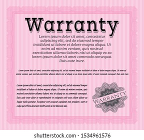 Pink Retro Warranty Certificate template. Beauty design. With linear background. Detailed. 