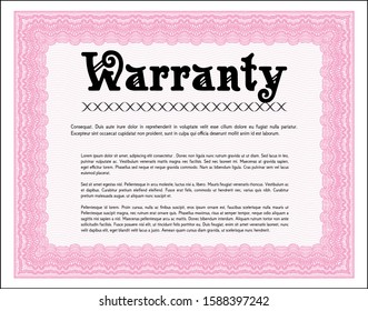 Pink Retro Warranty Certificate template. With complex linear background. Customizable, Easy to edit and change colors. Beauty design. 